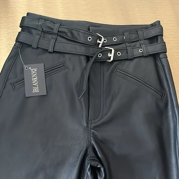 NWT Blank NYC Black Faux Leather Belted Jeans - Picture 2 of 7